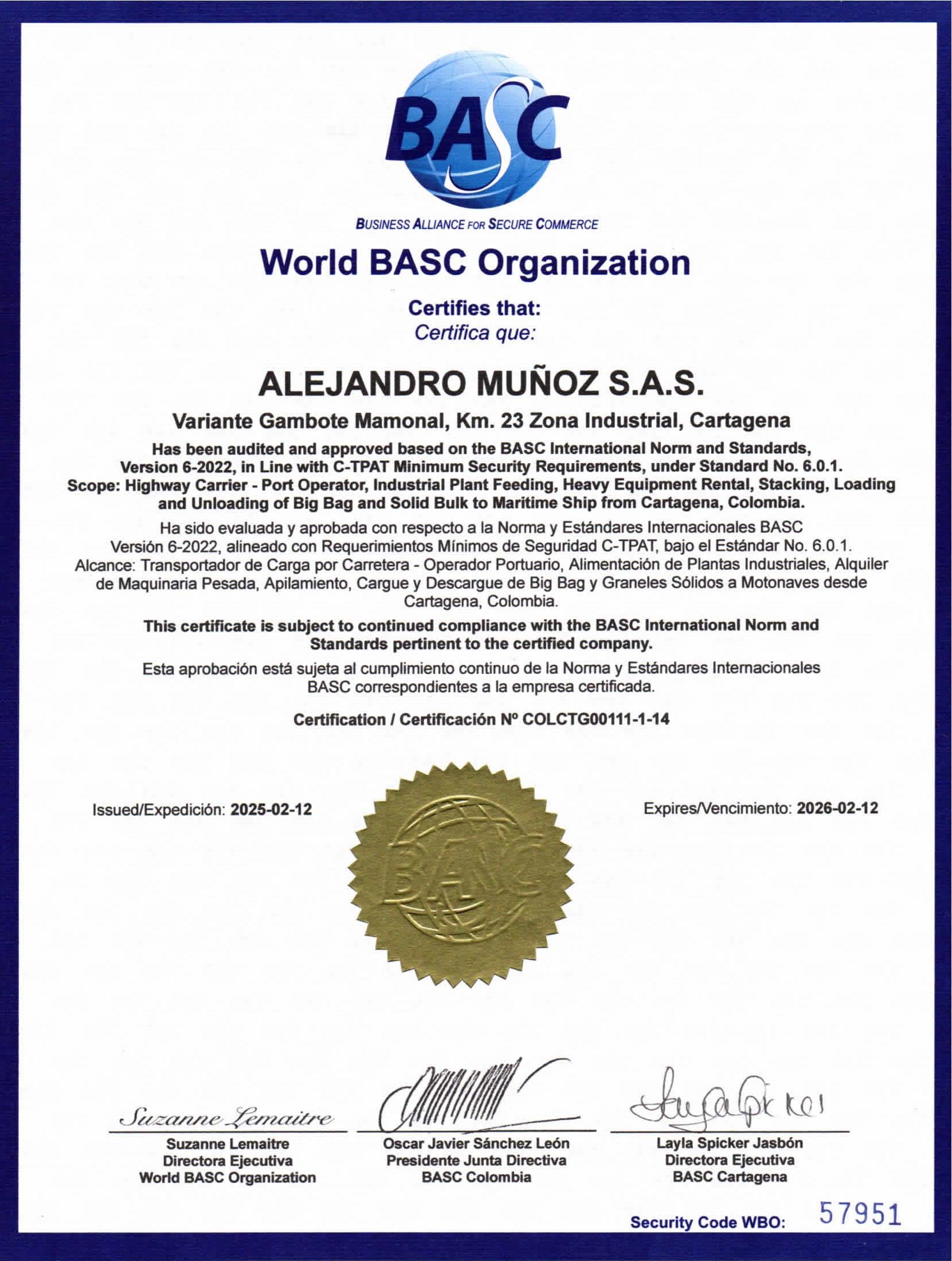 Certificación BASC Version 6:2022